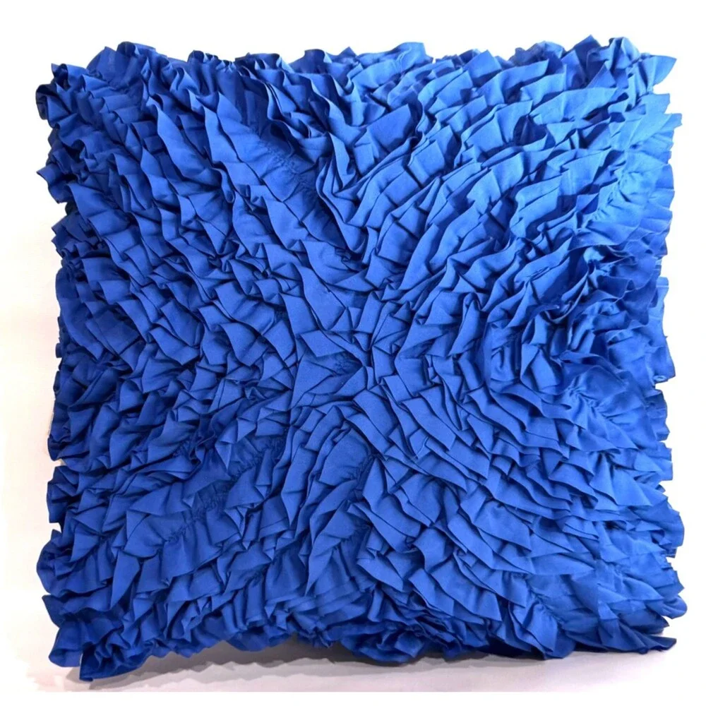 LivingQuarters Blue Textured Throw Pillow Decorative Ruffle Accent Cushion Loft